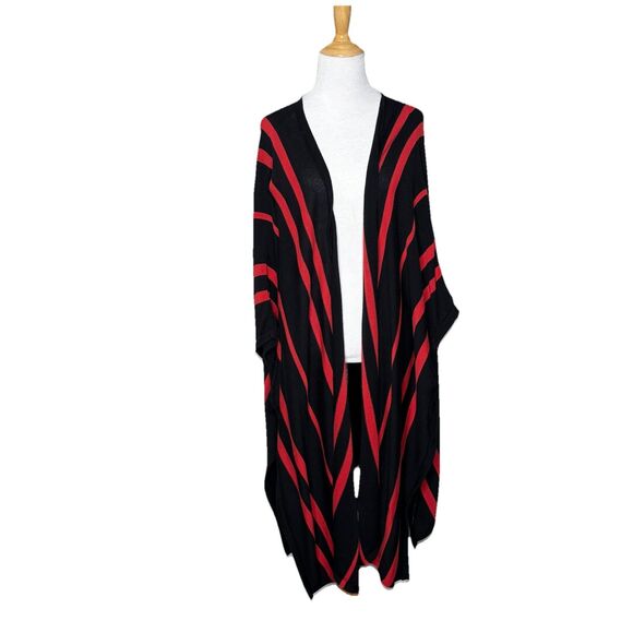 Pendleton Red Black Striped Sweater Cardigan Duster  Open Womens L XL - Picture 1 of 7